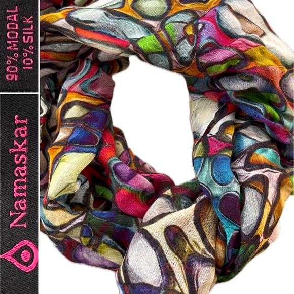 ⭕️Vibrant Multicolor Modal/Silk Oblong Lightweight Circle Design Scarf—Namaskar - Picture 17 of 17